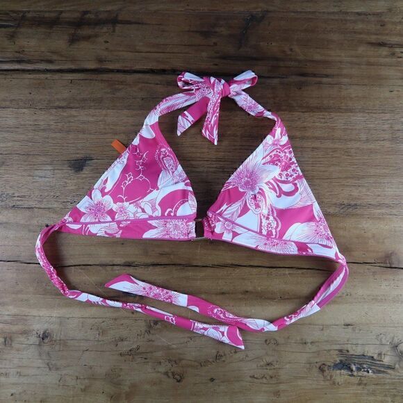 LEILANI PINK FLORAL PADDED HALTER BIKINI SWIM TOP SIZE XL - Picture 4 of 8